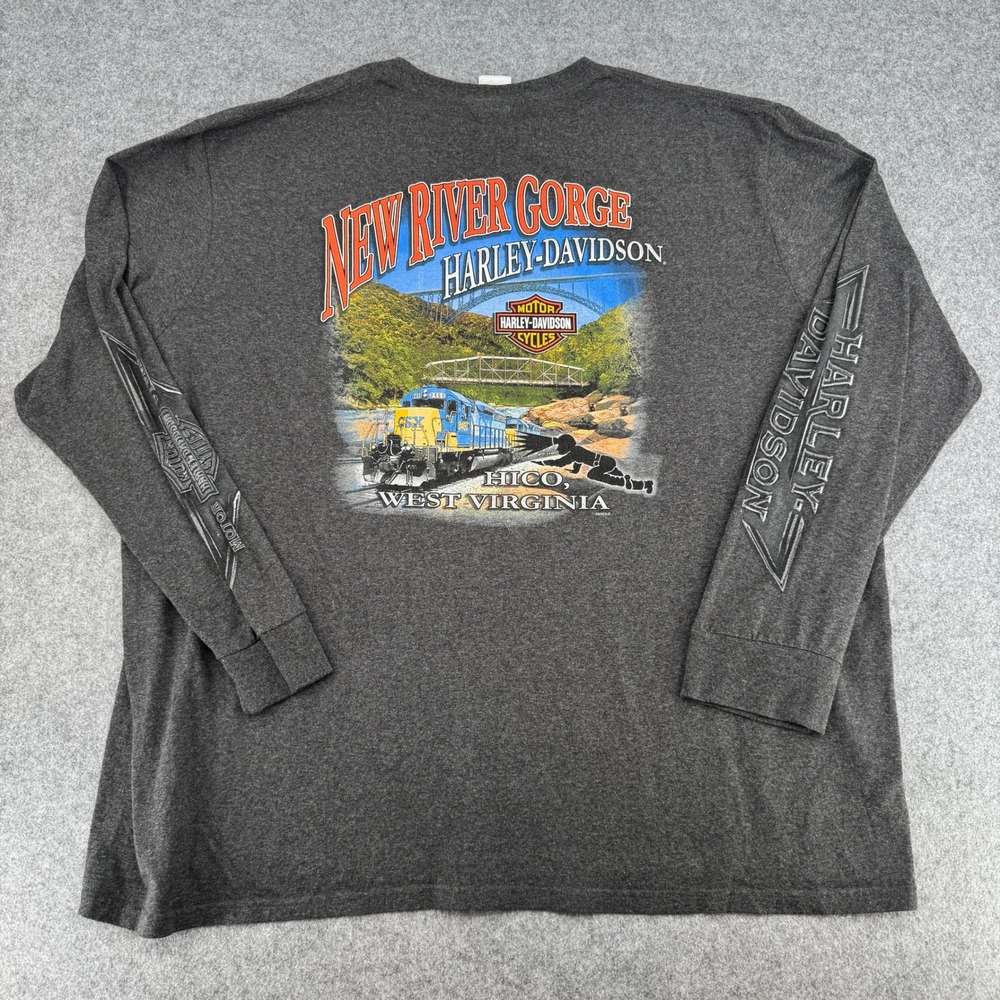 Harley-Davidson T-Shirt Mens 4XL New River Gorge Hico WV Gray Long Sleeve EUC